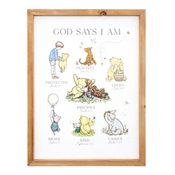 Pooh Bear Framed Linen - God Says I Am