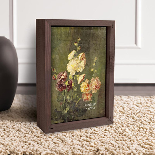 Framed Linen Art - Kindness + Grace Flowers