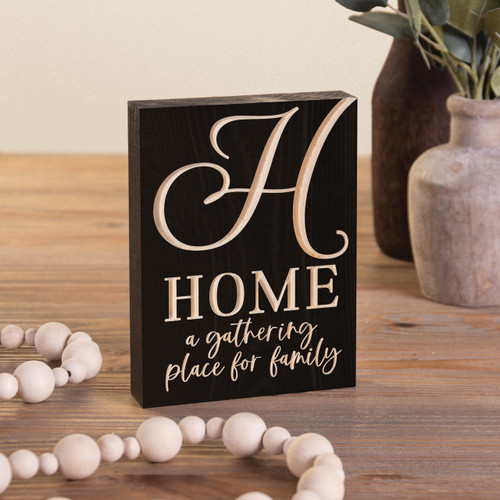 Carved Black Collection Word Block - Home A Gathering Place For Family