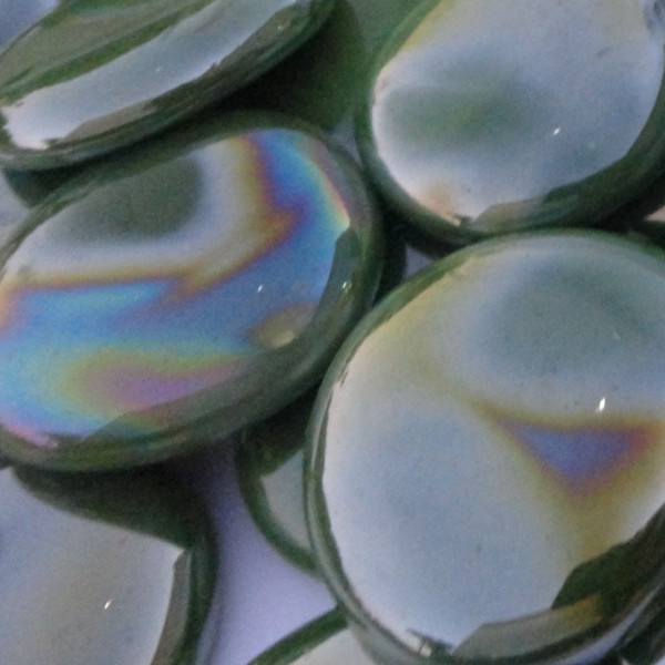 10 lbs. Green Glass Gems Large 35-45 mm Approx 1.5 inch Opaque Iridescent Mosaic Quality