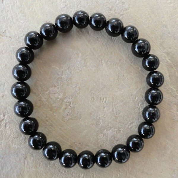 Tourmaline Black 6 mm Round Bead Stretch Bracelet