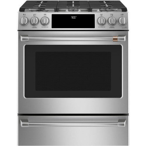 Cafe ADA 30 In. Stainless Steel Slide-In Front Control Dual-Fuel Convection Range With Warming Drawer