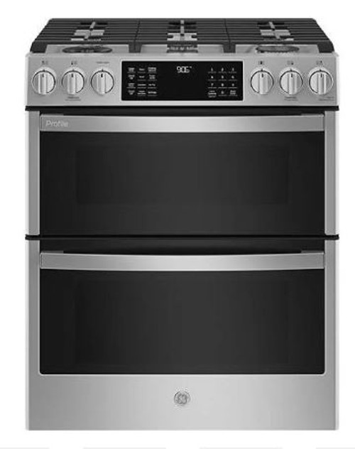 GE Profile ADA 30 In. Fingerprint Resistant Stainless Steel Slide-In Double Oven Gas Range