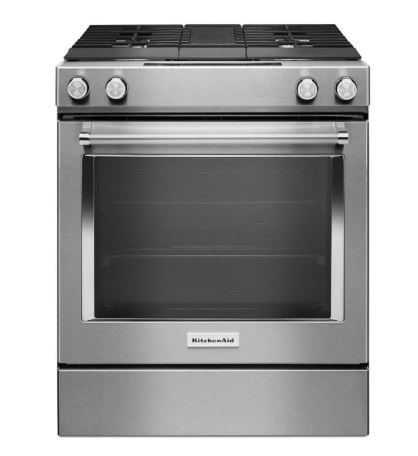 KitchenAid ADA 30 In. Stainless Steel Dual Fuel 4-Burner Downdraft Slide-In Range