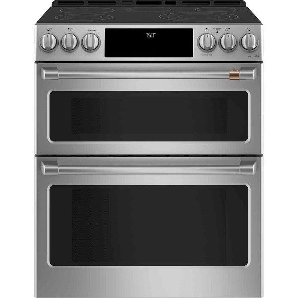 Cafe ADA 30 In. Stainless Steel With Brushed Stainless Smart Front-Control Radiant And Convection Double-Oven Slide-In Electric Range