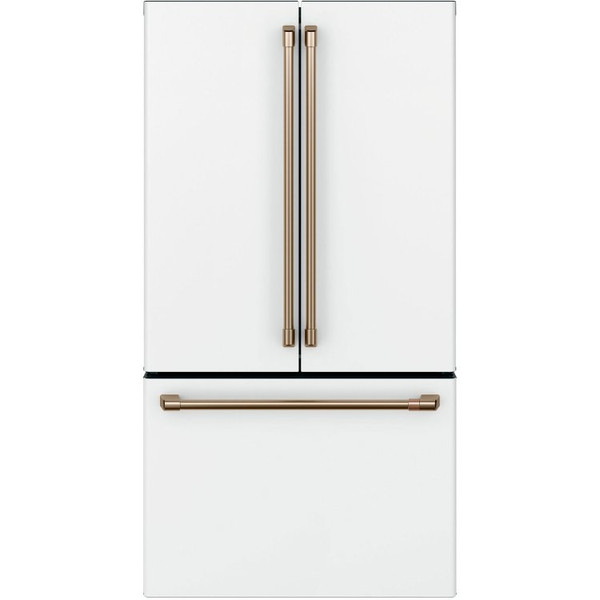 Cafe 23.1 Cu. Ft. Counter-Depth French-Door Refrigerator 36-Inch Wide in Matte White with Brushed Bronze Hardware