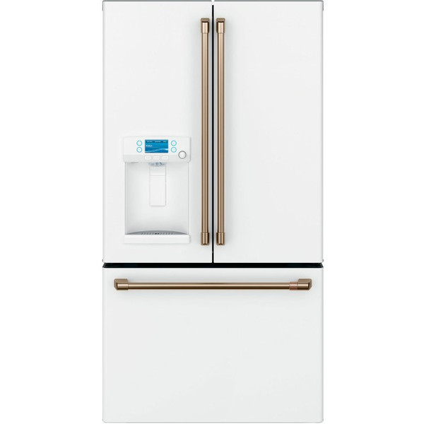 Cafe 27.7 Cu. Ft. French-Door Refrigerator 36-Inch Wide in Matte White with Brushed Bronze Hardware