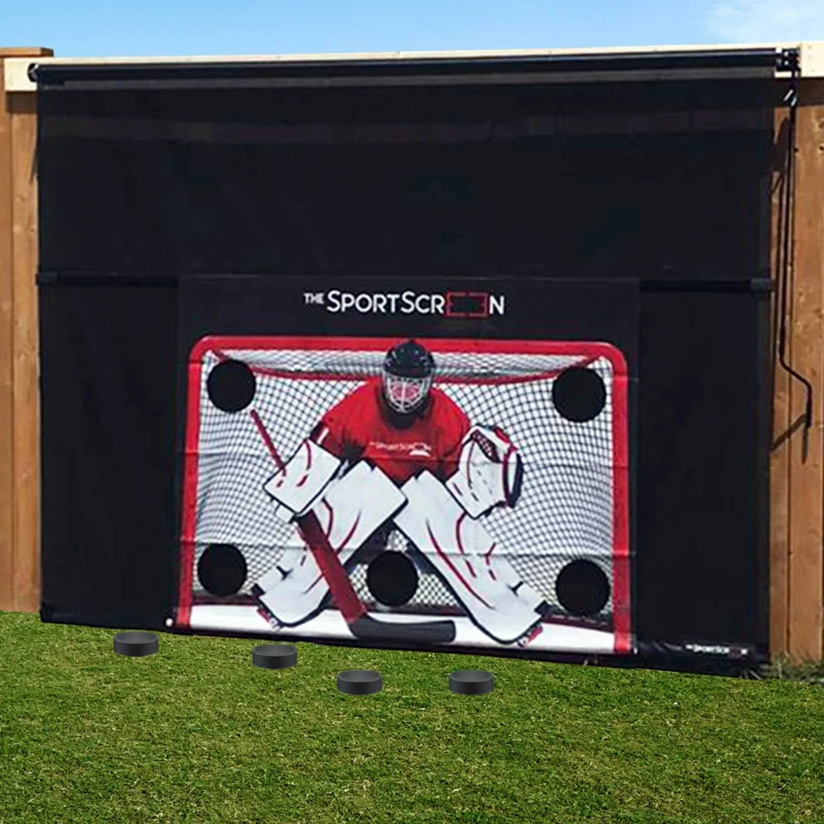 The SportScreen Remote Controlled Rollup Shooting Tarp from xHockeyProducts.com USA