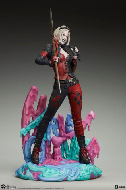 The Suicide Squad - Harley Quinn Premium Format Statue

Note: This product is expected to ship: May 2023 - Aug 2023

"What's with the javelin?"
"I'm waiting for God to tell me."

Sideshow presents the Harley Quinn Premium Format Figure, a DC Comics collectible inspired by the fan-favourite antihero's appearance in James Gunn's The Suicide Squad (2021).

What is she doing back in prison? Based on the likeness of actress Margot Robbie, the Harley Quinn Premium Format Figure measures 21" tall and 11.25" wide. Harley stands on a psychedelic base with her name and signature diamond pattern slowly melting into a multi-coloured reflection of her own bizarre mindscape. Twirling her pigtails coyly, she holds Javelin's javelin and waits for inspiration to strike like the big target-shaped eye of Project Starfish.

The polystone Harley Quinn Premium Format Figure is fully sculpted with expert attention to detail to recreate her stylish new cinematic costume. Her entire look is carefully coordinated in her iconic black and red colour scheme, with matching accessories down to the laces in her boots and the manicure on her nails. Harley's outfit includes a cropped motorcycle jacket with the phrase "Live Fast, Die Clown" on the back, a buckled corset top, zippered pants, and combat boots. Her grinning portrait is topped with a pair of goggles, and her pale complexion pops against the bold design of her ensemble.

Just be on the lookout for red flags! If you're forming your own Task Force X, bring home the Harley Quinn Premium Format Figure today.

747720252158