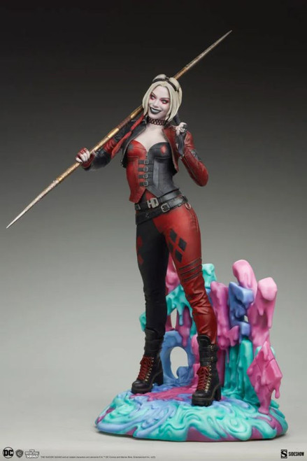 The Suicide Squad - Harley Quinn Premium Format Statue

Note: This product is expected to ship: May 2023 - Aug 2023

"What's with the javelin?"
"I'm waiting for God to tell me."

Sideshow presents the Harley Quinn Premium Format Figure, a DC Comics collectible inspired by the fan-favourite antihero's appearance in James Gunn's The Suicide Squad (2021).

What is she doing back in prison? Based on the likeness of actress Margot Robbie, the Harley Quinn Premium Format Figure measures 21" tall and 11.25" wide. Harley stands on a psychedelic base with her name and signature diamond pattern slowly melting into a multi-coloured reflection of her own bizarre mindscape. Twirling her pigtails coyly, she holds Javelin's javelin and waits for inspiration to strike like the big target-shaped eye of Project Starfish.

The polystone Harley Quinn Premium Format Figure is fully sculpted with expert attention to detail to recreate her stylish new cinematic costume. Her entire look is carefully coordinated in her iconic black and red colour scheme, with matching accessories down to the laces in her boots and the manicure on her nails. Harley's outfit includes a cropped motorcycle jacket with the phrase "Live Fast, Die Clown" on the back, a buckled corset top, zippered pants, and combat boots. Her grinning portrait is topped with a pair of goggles, and her pale complexion pops against the bold design of her ensemble.

Just be on the lookout for red flags! If you're forming your own Task Force X, bring home the Harley Quinn Premium Format Figure today.

747720252158