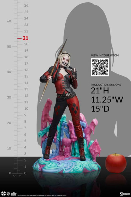 The Suicide Squad - Harley Quinn Premium Format Statue

Note: This product is expected to ship: May 2023 - Aug 2023

"What's with the javelin?"
"I'm waiting for God to tell me."

Sideshow presents the Harley Quinn Premium Format Figure, a DC Comics collectible inspired by the fan-favourite antihero's appearance in James Gunn's The Suicide Squad (2021).

What is she doing back in prison? Based on the likeness of actress Margot Robbie, the Harley Quinn Premium Format Figure measures 21" tall and 11.25" wide. Harley stands on a psychedelic base with her name and signature diamond pattern slowly melting into a multi-coloured reflection of her own bizarre mindscape. Twirling her pigtails coyly, she holds Javelin's javelin and waits for inspiration to strike like the big target-shaped eye of Project Starfish.

The polystone Harley Quinn Premium Format Figure is fully sculpted with expert attention to detail to recreate her stylish new cinematic costume. Her entire look is carefully coordinated in her iconic black and red colour scheme, with matching accessories down to the laces in her boots and the manicure on her nails. Harley's outfit includes a cropped motorcycle jacket with the phrase "Live Fast, Die Clown" on the back, a buckled corset top, zippered pants, and combat boots. Her grinning portrait is topped with a pair of goggles, and her pale complexion pops against the bold design of her ensemble.

Just be on the lookout for red flags! If you're forming your own Task Force X, bring home the Harley Quinn Premium Format Figure today.

747720252158