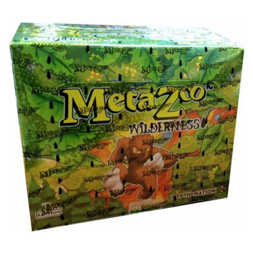 Wilderness is the next set after Nightfall to be released in the MetaZoo Cryptid Nation block.
MetaZoo is a Cryptid themed TCG for 2-4 players. Players assume the roles of Casters; their decks representing Spellbooks from which they cast powerful Spells, summon ancient Artifacts, and form Contracts with beloved Cryptids to aid them in the Arena. Be wary of your surroundings though, the environment around the Arena has the potential to strengthen your Beasties or even weaken your Spells!
Perfect for a collector, each Cryptid Nation: Wilderness (1st Edition) Booster box comes with 36 booster packs, and 1 Gold-Holographic or Reverse-Holographic Box-topper. Wilderness is the next set after Nightfall to be released in the MetaZoo Cryptid Nation block.
MetaZoo is a Cryptid themed TCG for 2-4 players. Players assume the roles of Casters; their decks representing Spellbooks from which they cast powerful Spells, summon ancient Artifacts, and form Contracts with beloved Cryptids to aid them in the Arena. Be wary of your surroundings though, the environment around the Arena has the potential to strengthen your Beasties or even weaken your Spells!
Perfect for a collector, each Cryptid Nation: Wilderness (1st Edition) Booster box comes with 36 booster packs, and 1 Gold-Holographic or Reverse-Holographic Box-topper.