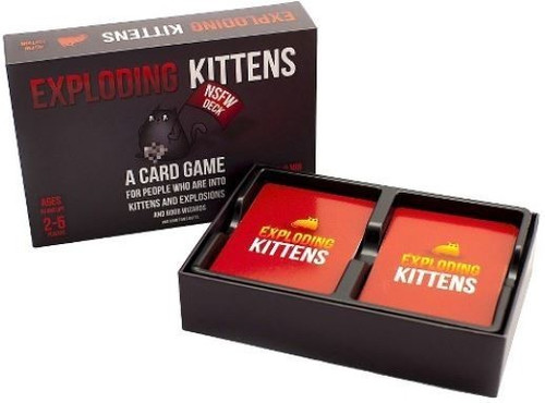 Exploding Kittens NSFW Edition

Exploding Kittens NOT SAFE FOR WORK Edition is a card game for people who are into kittens and explosions and boob wizards and sometimes butts.
This NSFW Edition of Exploding Kittens is an ADULT ONLY party game for 2-5 players (up to 9 players when combined with any other deck).
This is the most-backed project in Kickstarter history and all cards feature illustrations by The Oatmeal.
Includes 56 cards (2.5 x 3.5 inches), box, and instructions.
This box, like 99.99% of boxes, does not meow.

852131006013