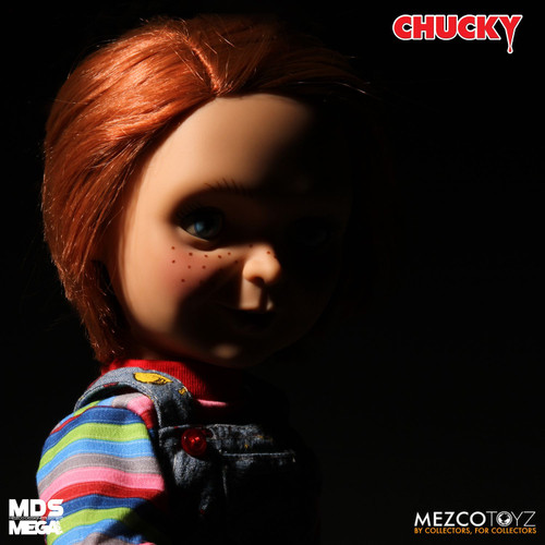 Child's Play - Good Guys 15" Chucky Doll

He wants you for a best friend!

We continue our popular line of Chucky collectibles with the one that started it all: the Good Guys doll.

Before he became possessed by the Spirit of Charles Lee Ray — a serial killer better known as "The Lakeshore Strangler" — Chucky was just a harmless Good Guys doll. His face not yet scarred, his clothes not yet bloodied, Chucky appears cheerful and ready for fun.

Our designers have created an all new head sculpt that perfectly captures his look in the popular film series, including his bright red hair, his wide-eyed innocence, and his cheerful smile. Every detail of his iconic outfit has been replicated, from his classic coveralls and shirt to the unique imprint of the soles on his sneakers.

Just as he did in the films, Chucky speaks 4 movie-accurate phrases when you activate the discreetly placed button on his back.

Packaged in a sturdy, collector-friendly die-cut window box inspired by the packaging seen in the films, the Good Guys 15" Chucky doll is sure to become a focal point of any Chucky collection.

696198780048
