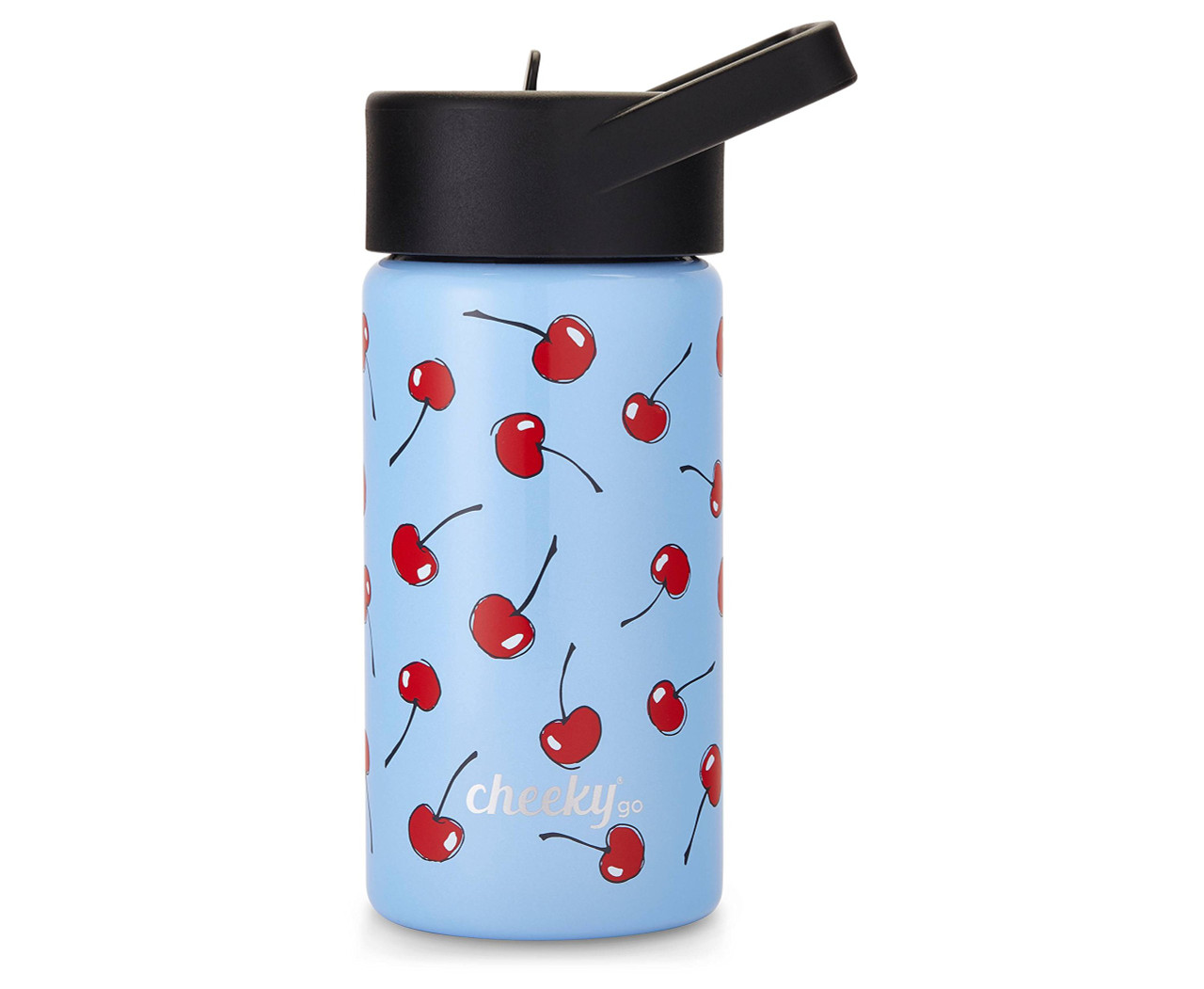 2 Pack Cheeky Kids Go 14oz Insulated Stainless Steel Water Bottle With Straw Lid Light Blue Cherry Print Uplifting Deals Llc