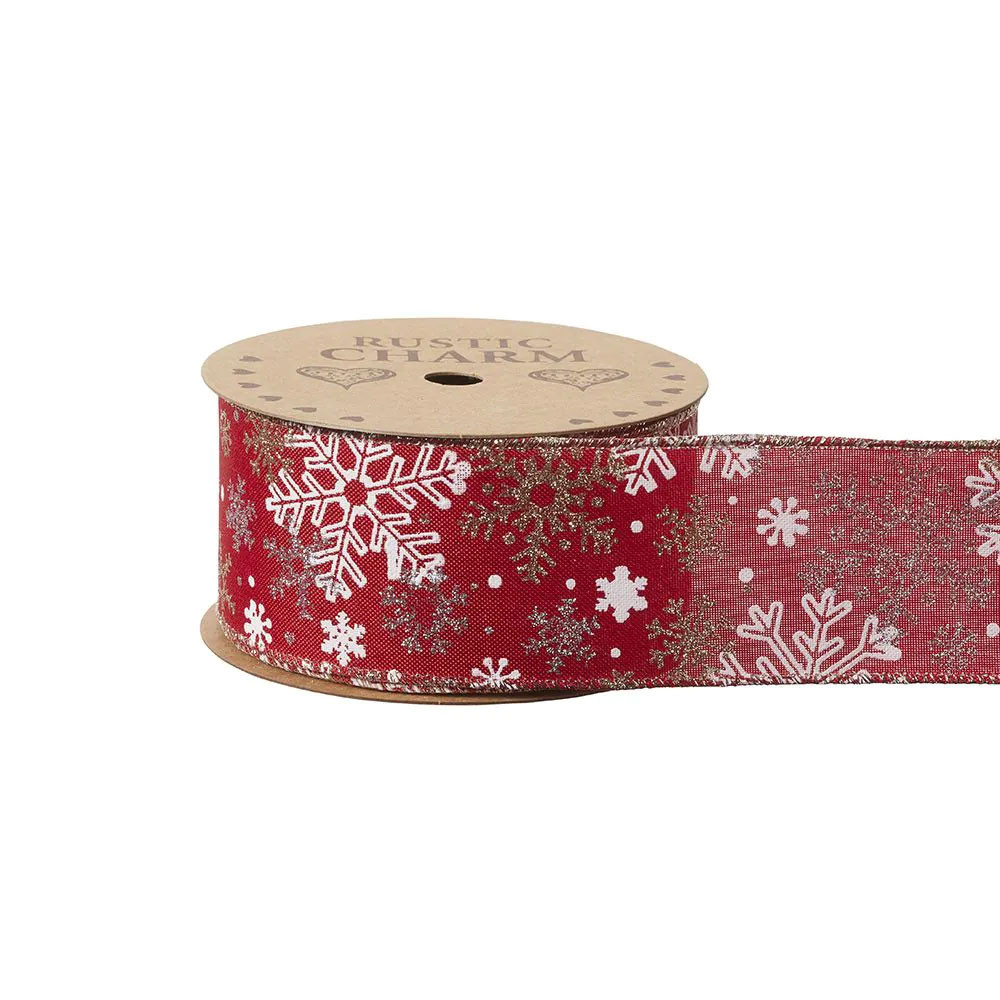 Red Christmas Fabric Ribbon Wired Edge 60mm Wide on a 10m Roll ...