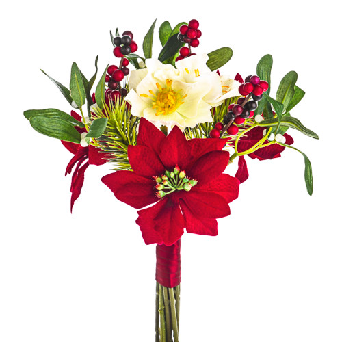 Christmas Rose Mixed Bouquet Poinsettia Mistletoe Pine and Berries