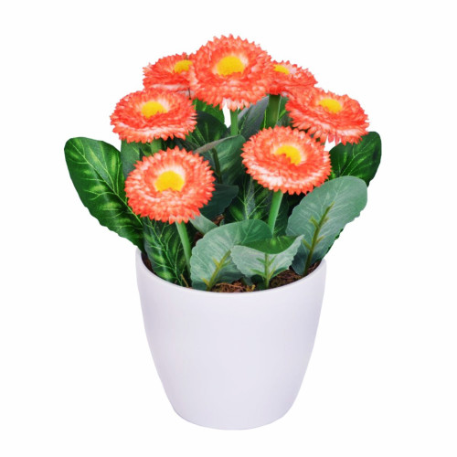 Artificial Bellis Daisy in a Pot 7 Heads Coral