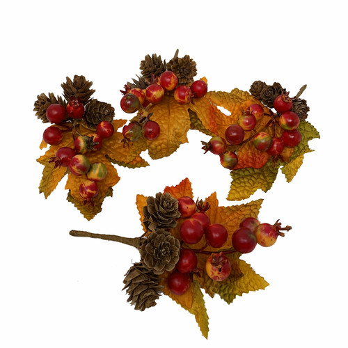 Autumn Artificial Berry, Cone and Leaf Pick 15cm (Box of 4)