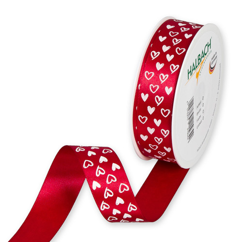 Red Satin Valentine Ribbon With Heart Motif