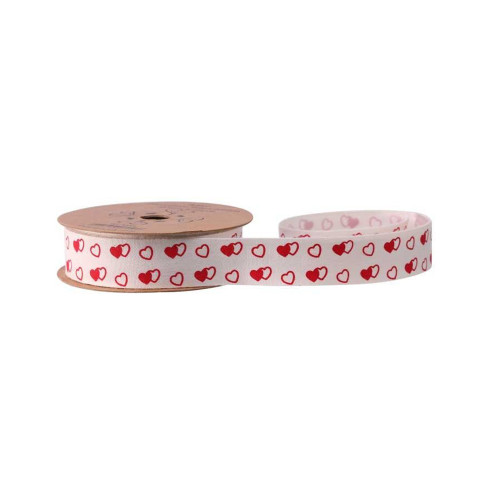Cream Valentine Ribbon With Red Hearts