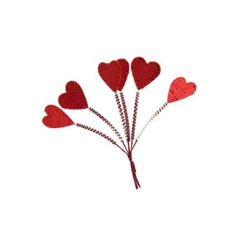 Red Valentine Heart Picks 23cm/9 Inches Bunch of 6