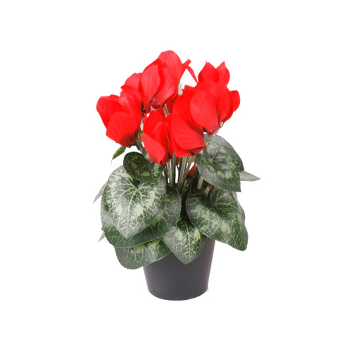 Faux Silk Red Cyclamen Bush in Pot