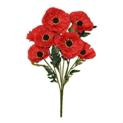 Faux Silk Red Poppy Bouquet 9 Heads