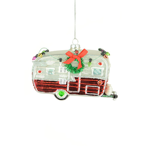 Caravan With Christmas Lights Hanging Ornament Red