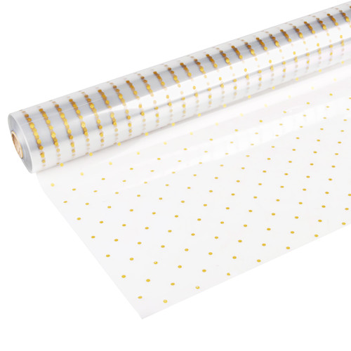 Clear Cello Roll 80cm x 100m Dot Motif Gold