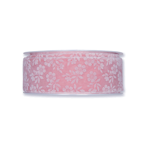 Fabric Ribbon Printed Little Flower Design Pale Rose