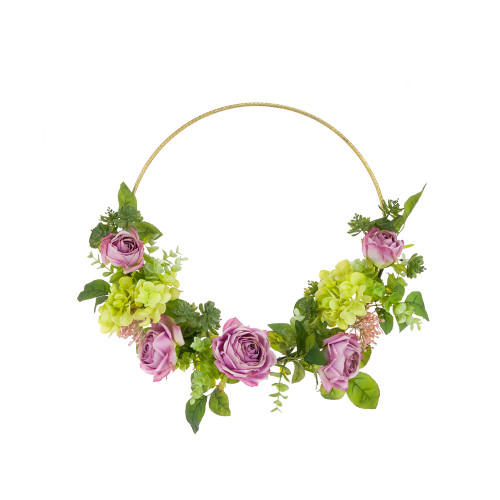 Faux Silk Rose and Hydrangea Wreath Hoop