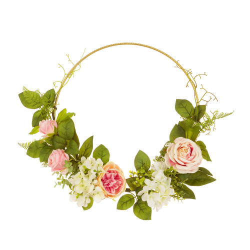 Faux Silk Rose and Hydrangea Wreath Hoop