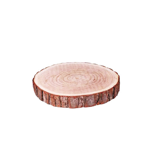 Single Circular Paulownia Wood Slice with Bark Small