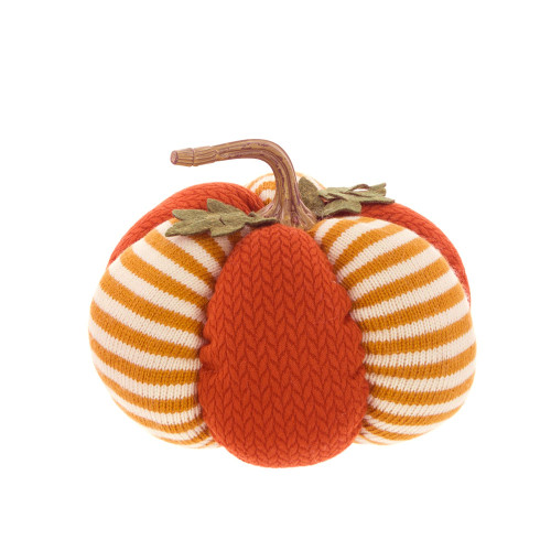 Knitted Pumpkin With Stripes, Patterns and Stalk