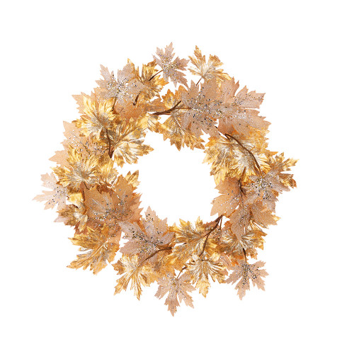 Glitter Gold Faux Silk Maple Leaf Festive Wreath