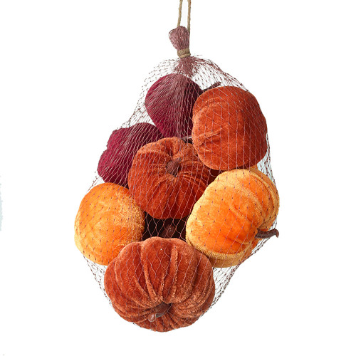 Bag Of 8 Velvet Autumn Pumpkin Gourds Orange