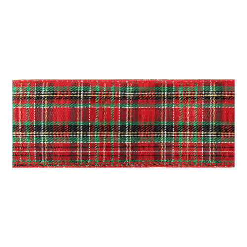Festive Polyester Ribbon Red Green Black Tartan With Gold 63mm Wide x 25m Roll