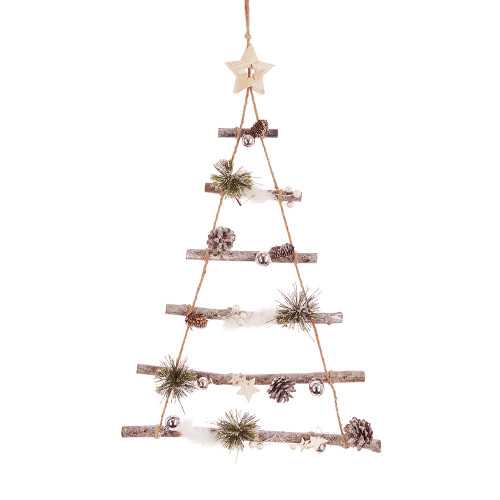 Hanging Natural Twig, Cone, Star and Bauble Christmas Tree Ladder