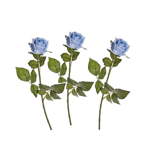 Artificial Rose Bud Flower Stems Pale Blue