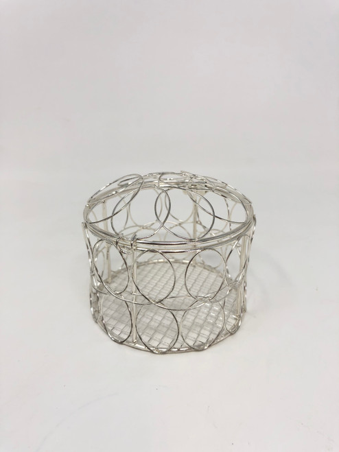 Wire Round Box with lid Silver