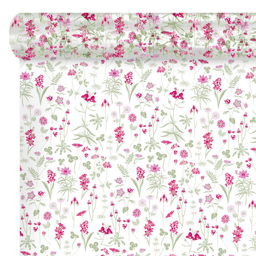 Cello Roll Clear with Fuchsia Pink Fern Meadow Flower Leaf Pattern