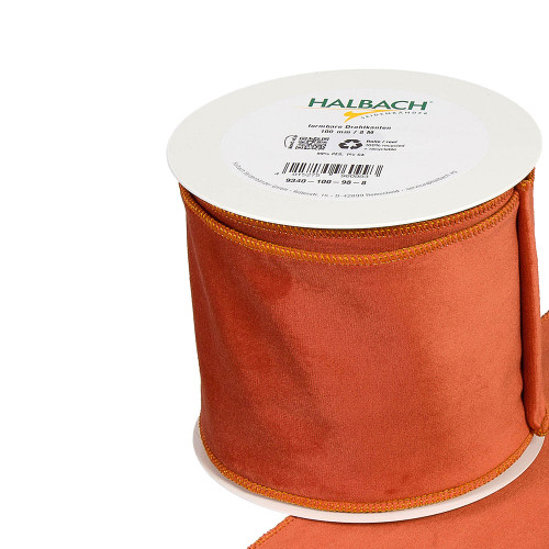 Velvet Fabric Ribbon 100mm x 8m Burnt Peach