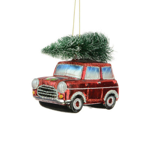 Classic Mini Car Glass Ornament Red