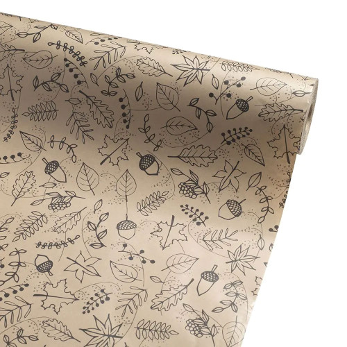 Kraft Paper Roll Brown With Black Printed Autumn Fall Design