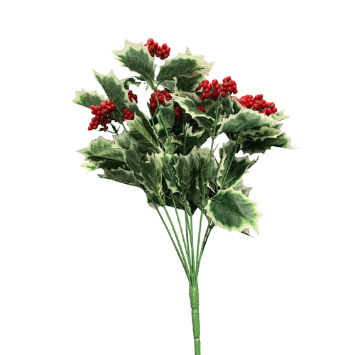 Faux Silk Variegated Holly Bush With Red Berries Faux Silk Variegated Holly Bush With Red Berries