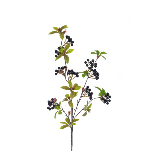 Artificial Autumn Berry and Green Leaf Branch Black Blue