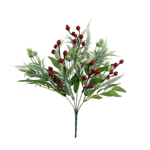 Artificial Red Berry Frosted Pine and Green Eucalyptus Bunch