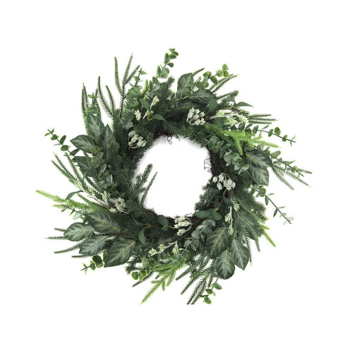 Mixed Artificial Eucalyptus, Pine and Foliage Rattan Twig Winter Wreath
