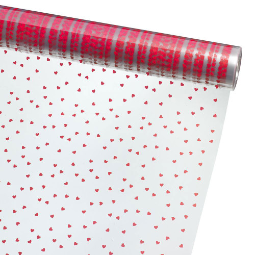 Clear Cello Roll  with Red Mini Hearts Motif